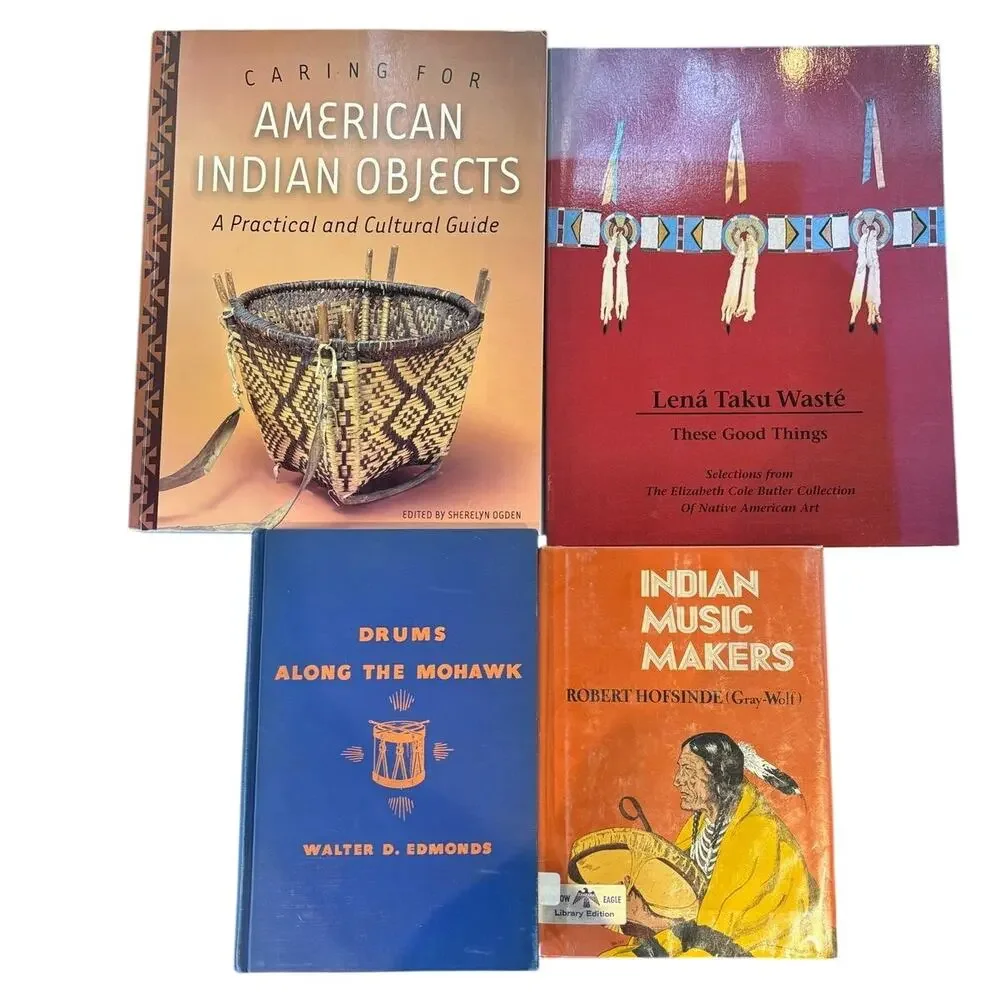 4 Collectible Books on Native Americans - Artifacts, Drums, Historical Fiction